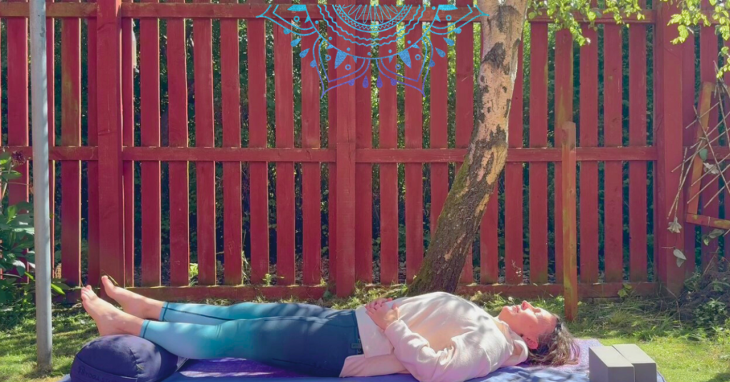 Yoga relaxation pose, savasana, supported savasana